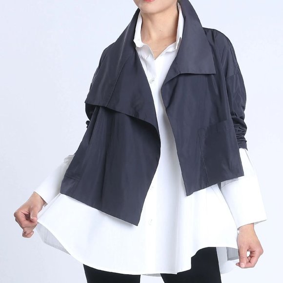 IC COLLECTION Layering Asymmetrical Crop Jacket XS Charcoal Grey 3/4 Sleeve NEW - Picture 4 of 7